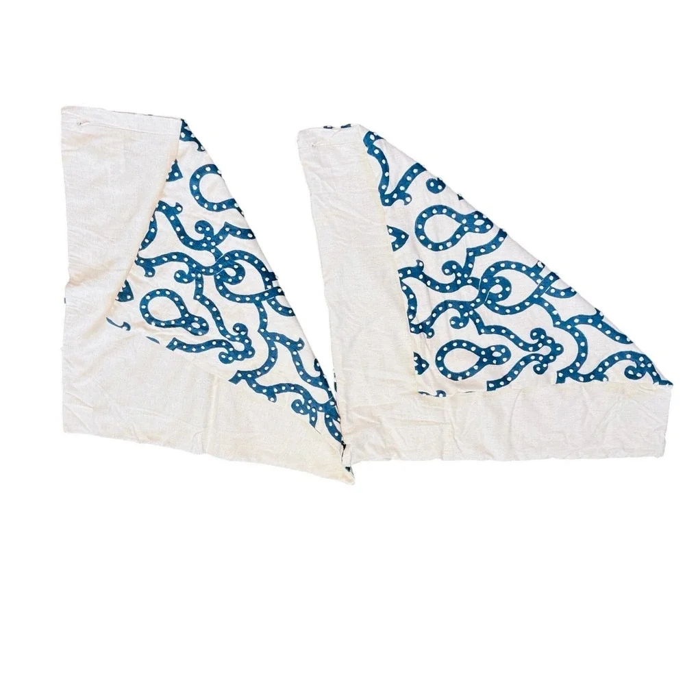 Pottery Barn Pillow Shams 24x24 Set of 2 Cotton Linen Blue White‎ Bauble Dots